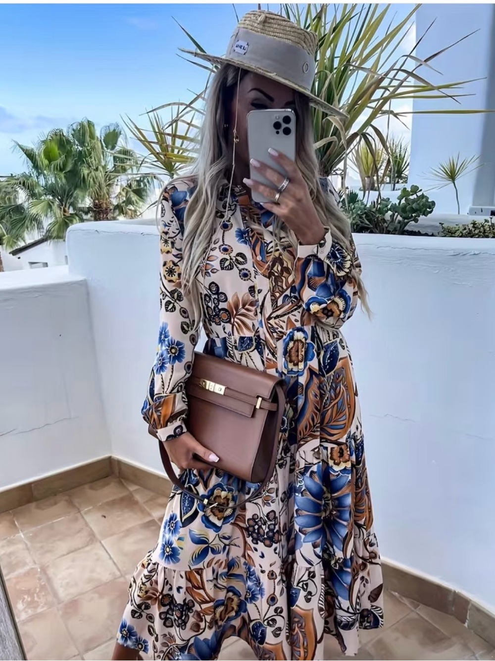 Plant Print Shirt Dress BoHo Button Front PTP 22” L46” - Picture 3 of 6